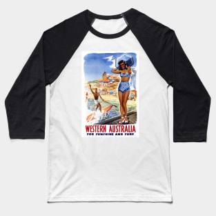 Vintage Travel Poster Western Australia Sunshine Surf Baseball T-Shirt